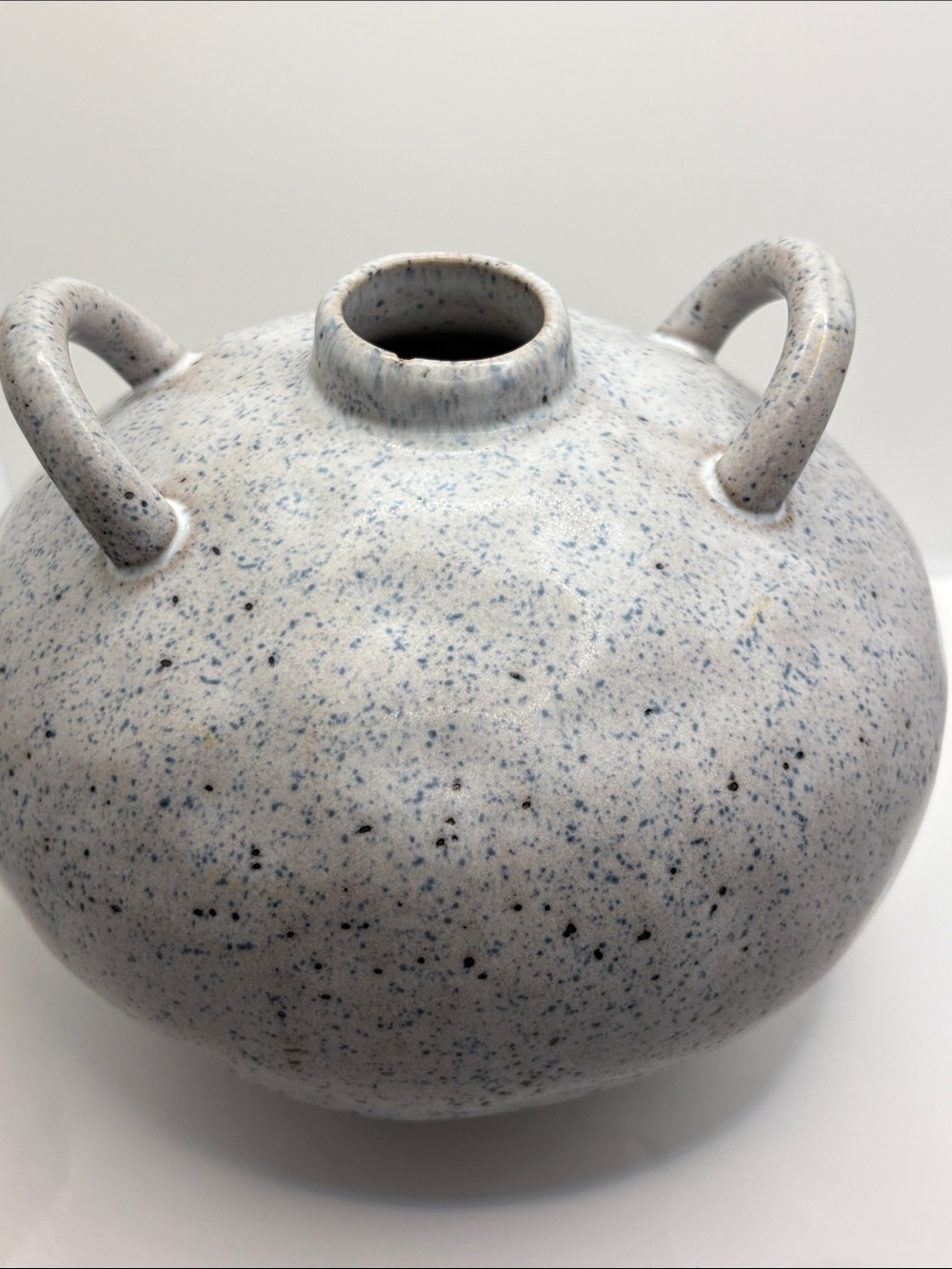 Threshold X Studio McGee Speckled Ceramic Double-Handled Vase - White and Blue